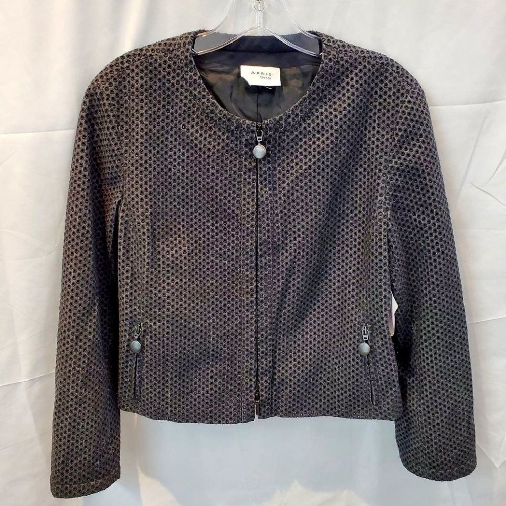 Akris Punto Zip-Front Cotton Blend Eyelet Jacket size 8